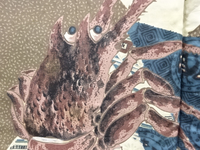 アンティーク　伊勢海老模様肩裏紋付羽二重男物羽織